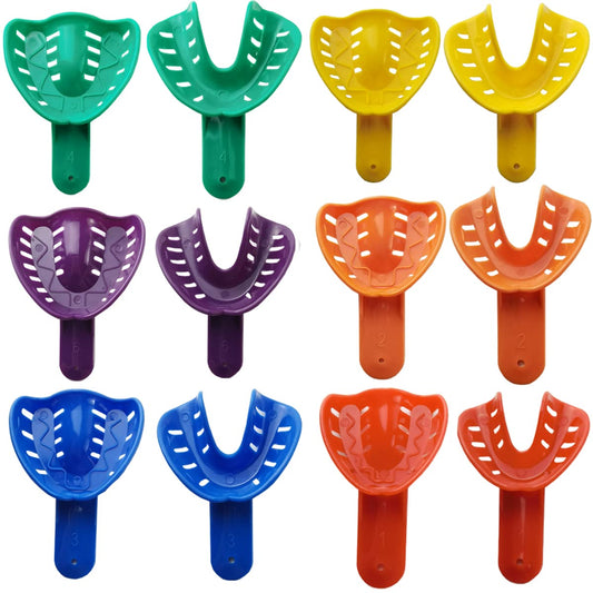 Dental Impression Trays Perforated Plastic, Ortho Impression Trays, 12Pcs Upper & Lower for Adults and Child Multicolor