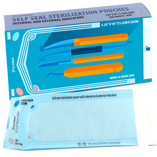 5.25"X10” 200P Self Sterilization Pouches for Dental Offices, Autoclave Bags Pouch for Dentist Tools, for Cleaning Tools, 200 Pouches Per Box, 1 Box of Paper Box